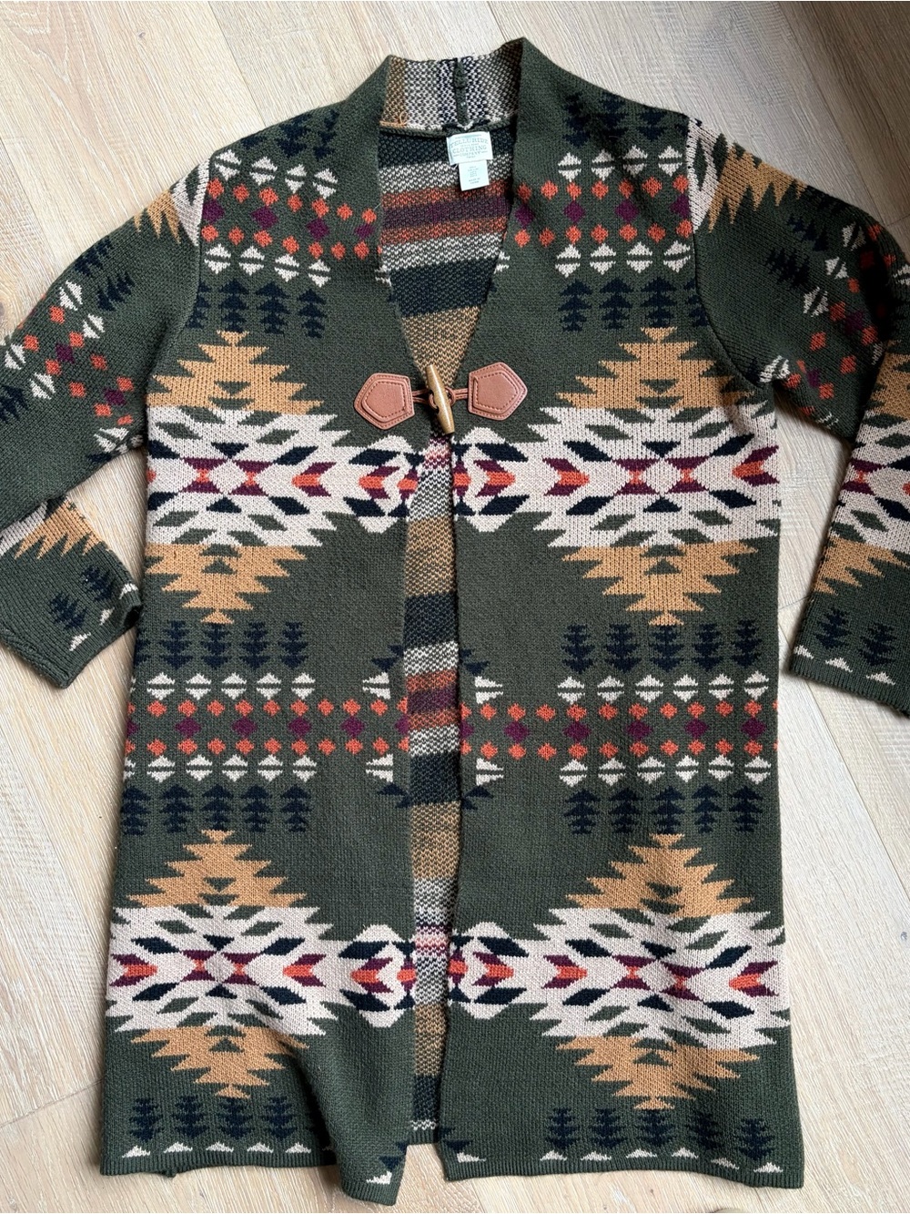 Women’s Olive Green Aztec Patterned Cardigan Sweater L
